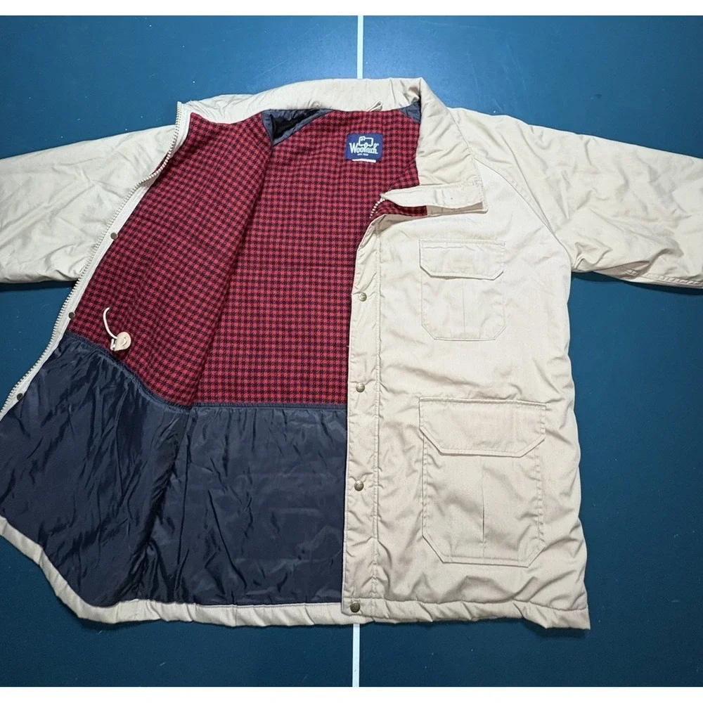 Vintage Woolrich Jacket Mens XL Beige Mountain Parka Wool Plaid Lined USA Made‎
